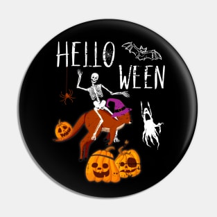 Hello Ween Skeleton Riding Kangaroo Halloween Funny Pin