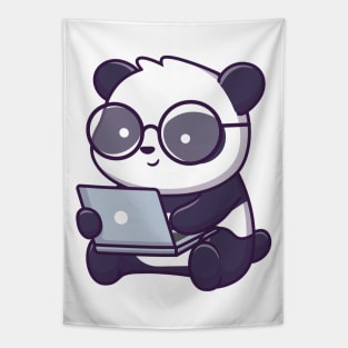 Cute panda working on laptop Tapestry