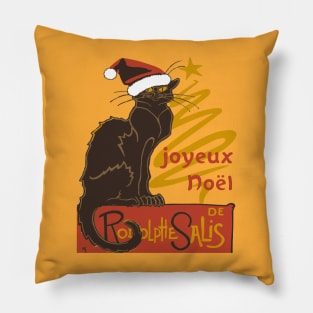 Joyeux Noel Le Chat Noir With Stylized Golden Tree v2 Pillow