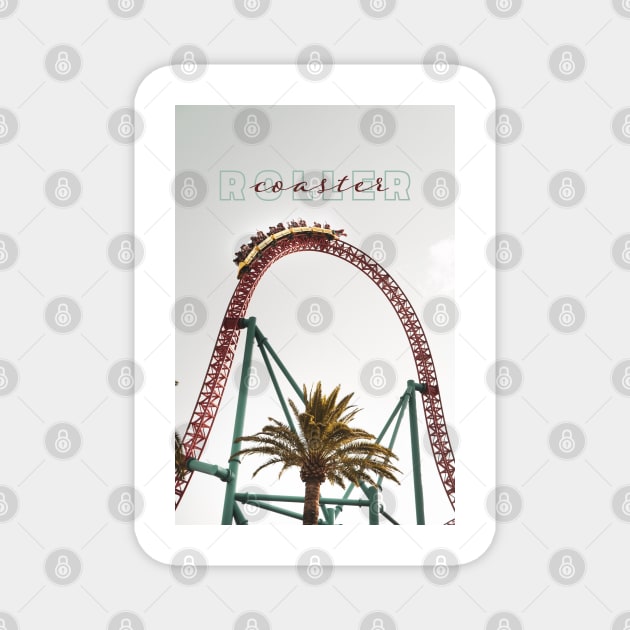 Roller Coaster and Palm Tree at Gray Sky - Funny Magnet by Ravensdesign