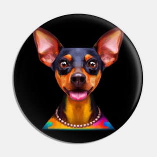 Adorable Miniature Pinscher Portrait Painting Pin