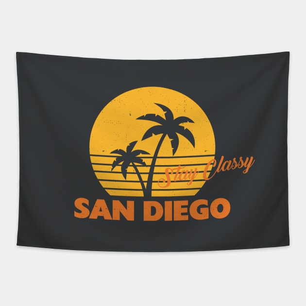 Stay Classy San Diego - vintage sunset design Tapestry by BodinStreet