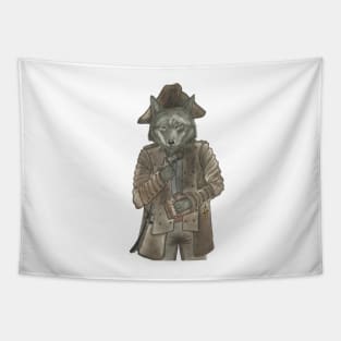 Steampunk Pirate Wolf with Treasure Box Tapestry