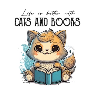 Life Is Better With Cats And Books Cat Lovers Books Lovers Gift Idea T-Shirt