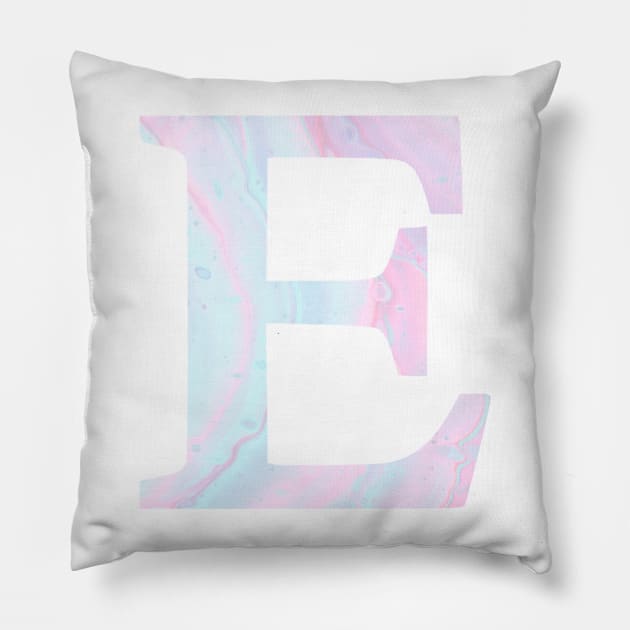 The Letter E Pink and Blue Marble Pillow by Claireandrewss