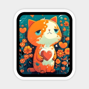 Orange Cat Heart In The Garden Waiting Love Magnet