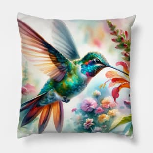 Colorful Hummingbird - Watercolor Bird Pillow