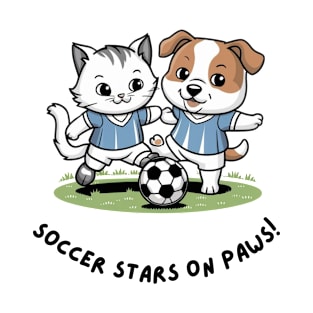 Cute Cat and Dog Playing Soccer T-Shirt