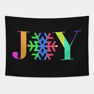 JOY - Bright Stripe Snowflake - on Black Tapestry