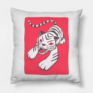 White siberian tiger on red. Hand drawn illustration Pillow