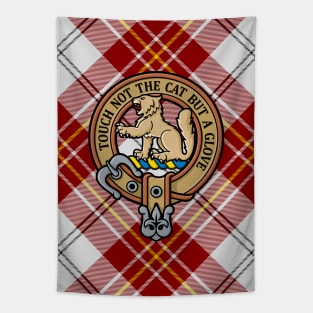 Clan MacPherson Crest over Red Dress Tartan Tapestry