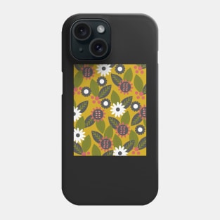 Mustard floral garden with leaves Phone Case