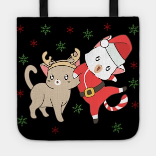 Kawaii Christmas Santa Cat And Reindeer Cat Tote