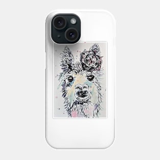 Cute Alpacca LLama Watercolor with a Rose in Her Hair Phone Case