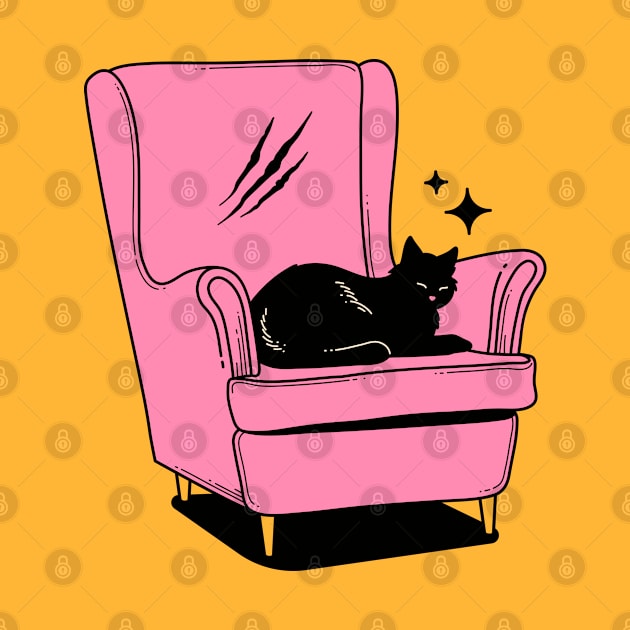 Naughty Black Cat in yellow by The Charcoal Cat Co.