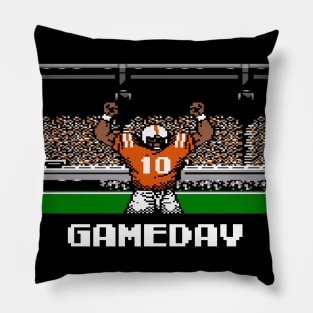 Orange and White Football Gameday Retro 8 Bit Linebacker T Pillow