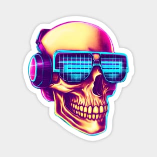 Synthwave skull with sunglasses and headphones Magnet