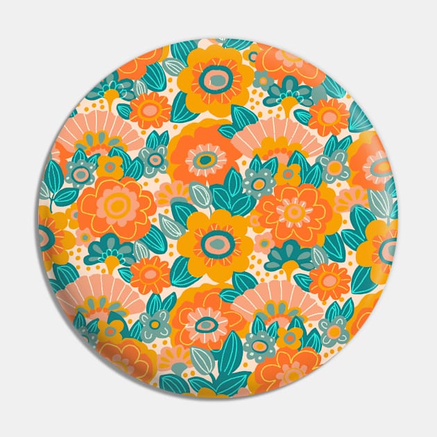 Orange Floral Print Pin by Gigi Rosado