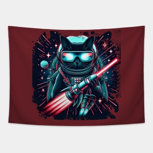 Galactic Guardian Cat: Space Sword Spectacle Tapestry