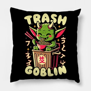 Creepy Cute Spooky Ramen Goblin - Trash Can Noodles Pillow