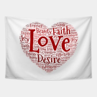 Red Heart Love Word Cloud Original Art Tapestry