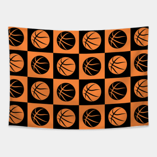 Basketball Ball Checkered Seamless Pattern - Black and Orange Tones Tapestry