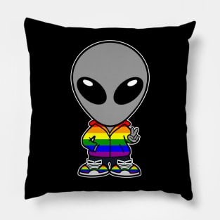 Pride Gray Alien Extraterrestrial Cartoon Pillow