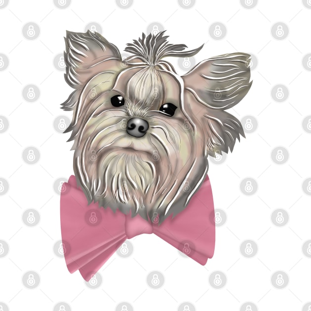 Yorkshire Terrier with a pink bow by KateQR