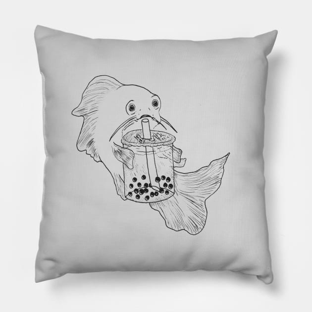 Boba Fish -- pearl milk tea, cafe worker, hipster culture Pillow by Inspirational Koi Fish