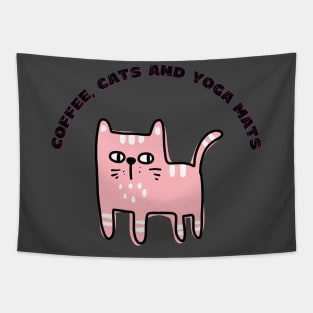 Coffee cats and yoga mats funny yoga and cat drawing Tapestry