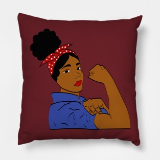 Black Woman Rosie The Riveter Afro Puff Pillow