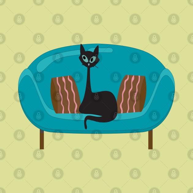 Retro Kitty Sitting on a Mid Century Sofa by Lisa Williams Design