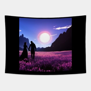 Valentine Wall Art -  Pink Moon Rising - Unique Valentine Fantasy Planet Landsape - Photo print, canvas, artboard print Tapestry