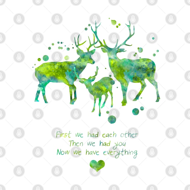 Watercolor Deer Family With Quote by Miao Miao Design