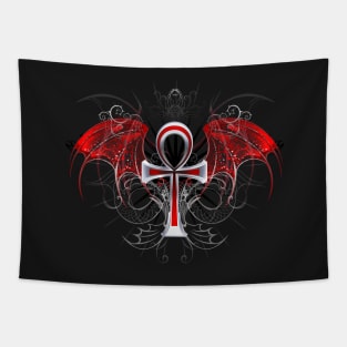 Gothic ankh with red wings Tapestry