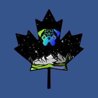 Canadian Maple Leaf Pug - Green/Blue T-Shirt