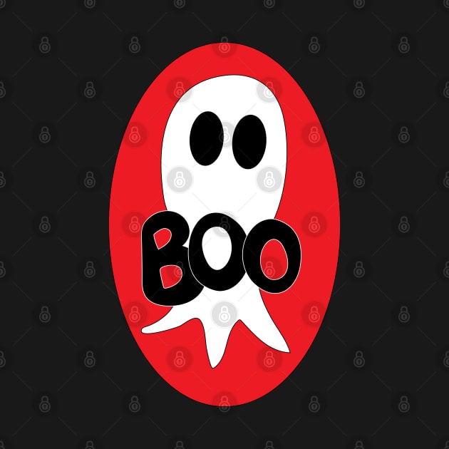 Cute Halloween ghost cartoon with BOO text by Angel Dawn Design