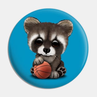 Cute Baby Raccoon Playing With Basketball Pin