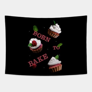 Born to Bake Cupcakes with Leaves and Raspberry Tapestry