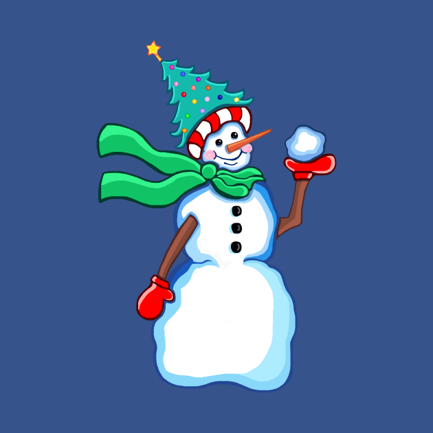 Cute Snowman with Tree Hat by Art by Deborah Camp