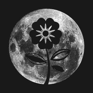 MOON FLOWER black and white, retro, grid T-Shirt