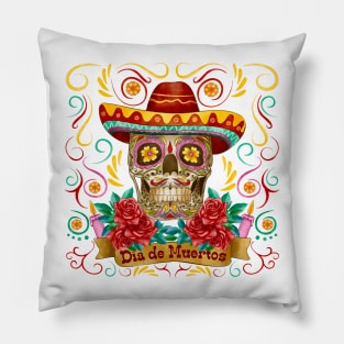 Dia de muertos skull colorful Pillow