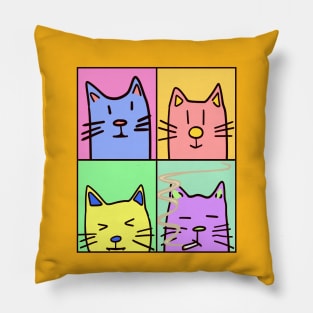 Four cats that don't know each other very well but agreed to a group photo Pillow