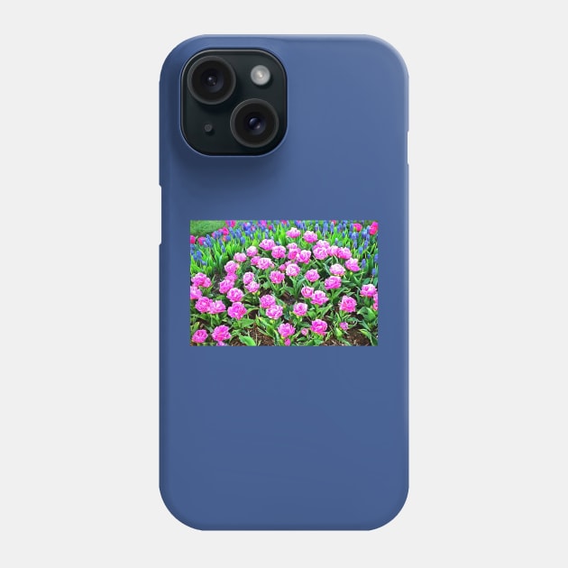 Fancy Pink Tulips with Grape Hyacinths Phone Case by SeaChangeDesign