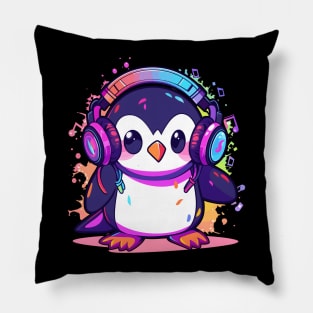 Cool Penguin With Headphones Pillow