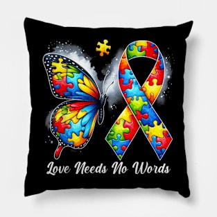 Love Needs No Words Puzzle Butterfly Autism Awareness Month Pillow