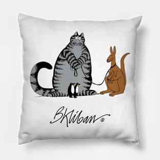 B kliban - cat leading a kangaroo Pillow