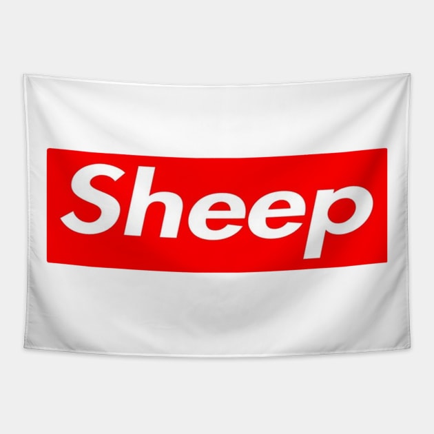 sheep red box logo Tapestry by rajibsawami