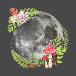 Mushrooms and Full Moon Spacecore Goblincore Cottagecore T-Shirt