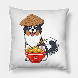 Funny collie dog is eating noodles Pillow